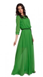 зеленое длинное платье из шифона